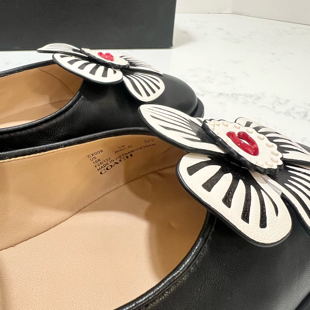 Coach Black Flats with White Floral Accent - Picture 4 of 10